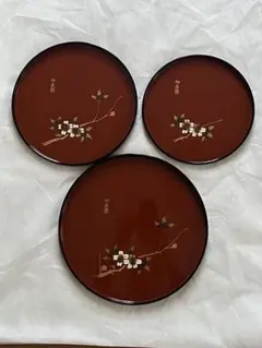 【新品未使用】会津塗 漆器 菓子器 松春圏 3枚セットのサムネイル