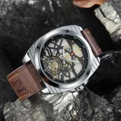 【メンズ時計】ビッグダイアル レザーベルト　ブラウンのサムネイル