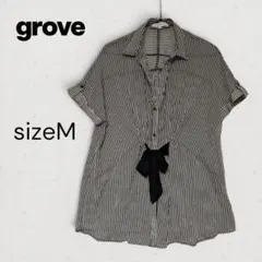 grove M ストライプ シャツブラウス 半袖 リボン 透け感のサムネイル