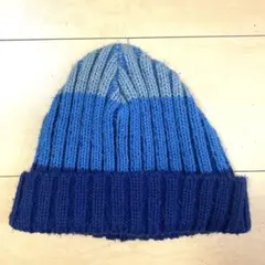 ニット帽　裏起毛　ブルー