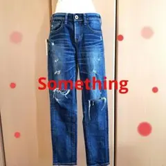 something ❇454❇美品♥ダメージ加工 ダークブルーデニムパンツ