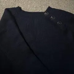 ネイビー ボタン付き 長袖セーター