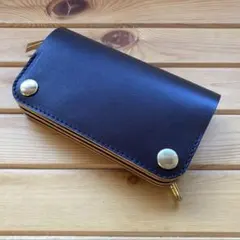 ⑤ミドルトラッカーウォレット/栃木レザー黒色/ホックシルバー/小判