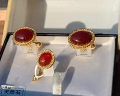 天然石 赤 カフリンクス　ネクタイピン　セット