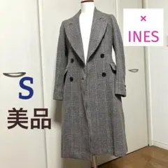 イネス ツイード ロングコート　グレンチェック　S