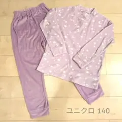 ユニクロ ベロア フリース パジャマ 140 ラベンダー紫 星と月