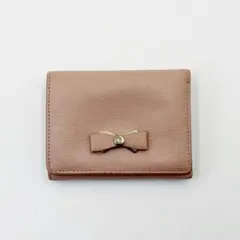 FURLA フルラ 三つ折り財布 ミニウォレット レザー ピンクベージュ リボン