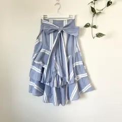 【美品】【ZARA BASIC】ザラベーシック　ストライプ柄フレアロングスカート