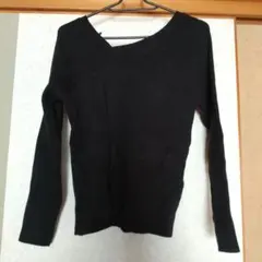 リブ編み 黒 アシメトリー 長袖セーター
