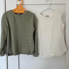 DILASH 110cm カーキ長袖カットソーとホワイトタンクトップセット
