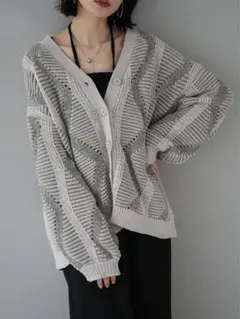 Lumier ウェーブデザインモールニットカーディガン