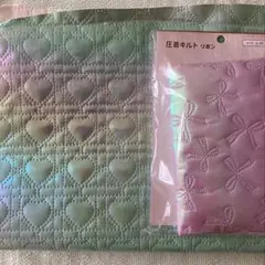 圧着キルト ハート　リボン オーロラ　ピンク　グリーン　キラキラ