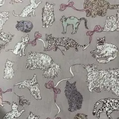 リバティ　タナローン　コーアンドエイト　猫柄あずきミルク　系綿生地