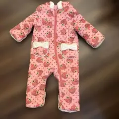 いちご柄　ロンパース 95cm未満　中綿　ボア　キルト