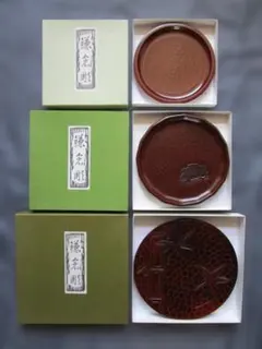 鎌倉彫　木製漆器（菓子盆・輪花盆・盛器）３点セット　陽堂