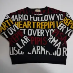 英字プリント 長袖ニットセーター