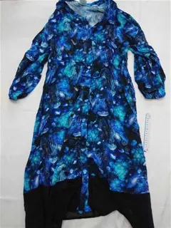 ▲スカラー クラゲ柄 ロングシャツワンピース ブルー系 Mサイズ