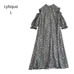 【Lutique】小花柄ロングワンピース Lサイズ 肩出し ブラックa0881