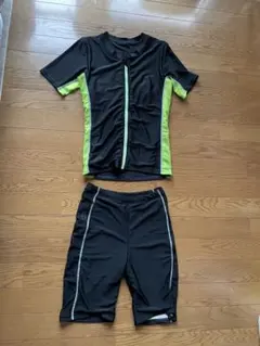 セパレート水着 黒/黄緑 ジッパー付き