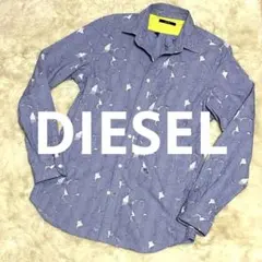 美品　大きめサイズ　ディーゼル　コットンシャツ　フラワーモチーフ　ブルー系