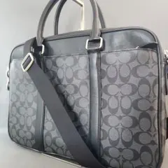 コーチ ビジネスバッグ 2way シグネチャー ショルダー 黒 レザー