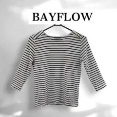 BAYFLOW ボーダー 五分袖 Tシャツ ストレッチ 金ボタン ベイフロー