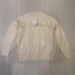 アイボリー ホワイトフリルレースデザイン 長袖ニットシャギー