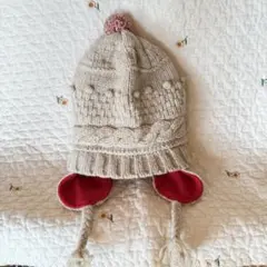 【familiar】耳あて付きニット帽 クリーム色