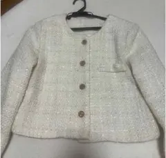 ホワイト ノーカラージャケット　韓国