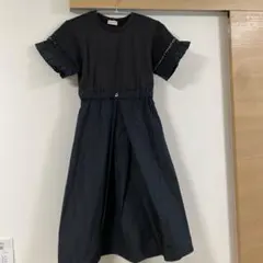 正規 モンクレール 黒 フリル付き 半袖 ロングシャツワンピース XS 999