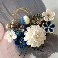 つまみ細工　髪飾り 519 ブルー　卒業式　袴用　和装用　振袖　着物ヘア　青