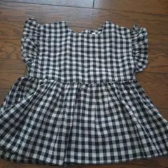 coca フリル袖 ブラック・ホワイト チェック チュニック 100㌢