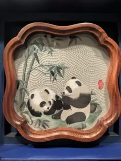 蜀繍 パンダ 置物 中国伝統工芸品