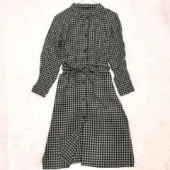 アニエスベー Agnes b a ウール混 チェック シャツワンピース M