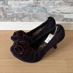 ⭕️neue diffusionコサージュ付きパンプスパープル ラメ日本製23.5のサムネイル