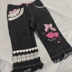 超美品　メゾピアノ　チェリー　デニム　レース　半端丈　130