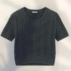 【即日発送◎】未使用品GU ケーブル編み 半袖ニットトップス Sサイズ　グレー