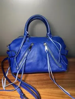 【美品】レベッカミンコフ 2way ショルダーバッグ ミニボストン ブルー 本革のサムネイル