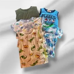 110センチ 恐竜柄と車等のTシャツ5枚セット