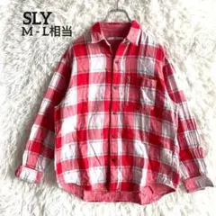 SLY◇赤　チェック　シャツ　長袖　コットン　カジュアル　ゆったり　ネルシャツ