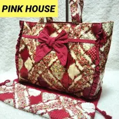 PINK HOUSE　ピンクハウス　花柄ハンドバッグ　リボン　フリル　巾着袋付きのサムネイル