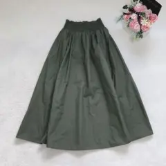 GU 롱 스커트 심플 카키 웨스트 고무 S 기본