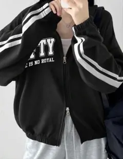 shein パーカー ジップアップ DAZY ブラック L