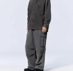 GU デニムスーパーワイドカーゴパンツ ダークグレー　ゴムウエスト