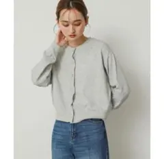 リングドットクルーネックカーディガン　SENSE OF PLACE グレーのサムネイル