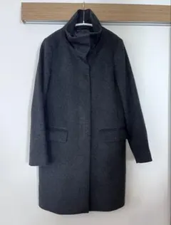 ユニクロ　スタンドカラー　ウール　ロングコート　ダークグレー　カシミヤ混　M