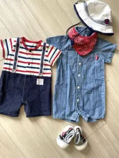 5点セット！ロンパース・カバーオール、帽子、スタイ、靴の80cm以下