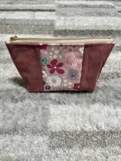 花柄コーデュロイポーチ
