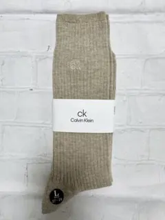 カルバンクラインワンポイントクルー丈ソックスメンズ 27-29cm 新品ベージュ