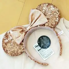 ディズニー　カチューシャ　スパンコール　ピンクゴールド　ミニーちゃん　リボン